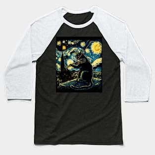 Cat Starry Night Planetary Pathways Baseball T-Shirt